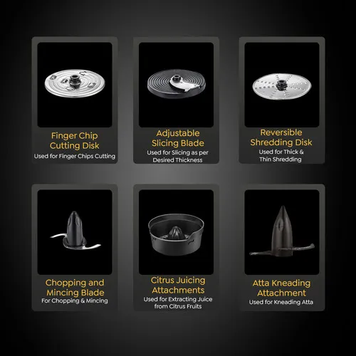 Prestige 1000 Watts Endura Pro Mixer Grinder with 6 Jars and Food Processor Attachments| Sturdy Stainless Steel Body| Ball Bearing Pure Copper Motor| See-Through Lids| Black and Silver