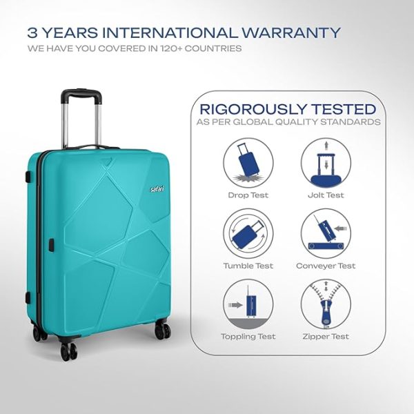 Safari Pentagon Pro 8 Wheels Set of 3 (Cabin + Medium + Large) Trolley Bags, Hard Case Polypropylene, 360º Wheeling Luggage, Suitcase for Travel, Cyan